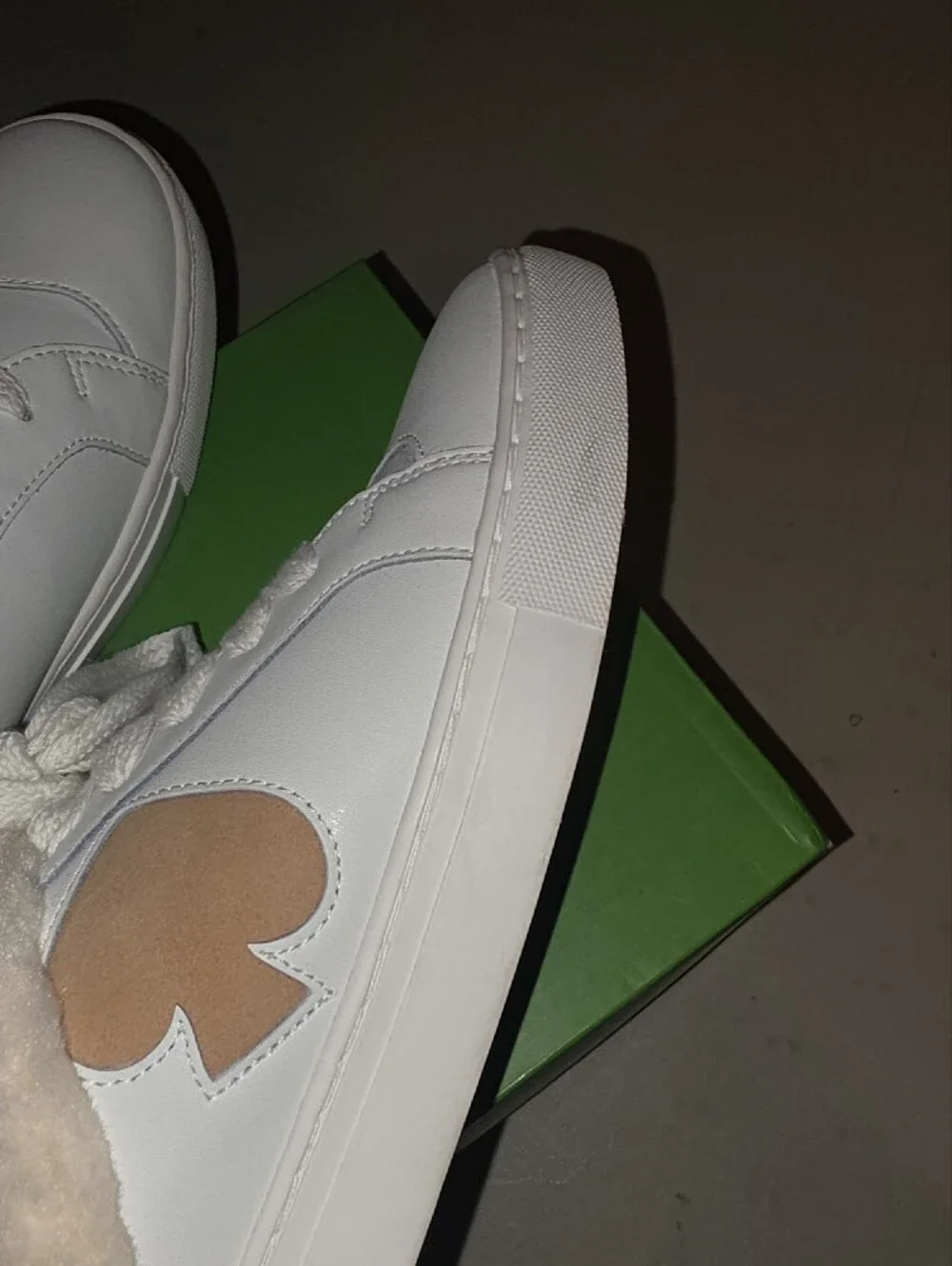Kate Spade White Leather Sneakers with Tan Heart Detail